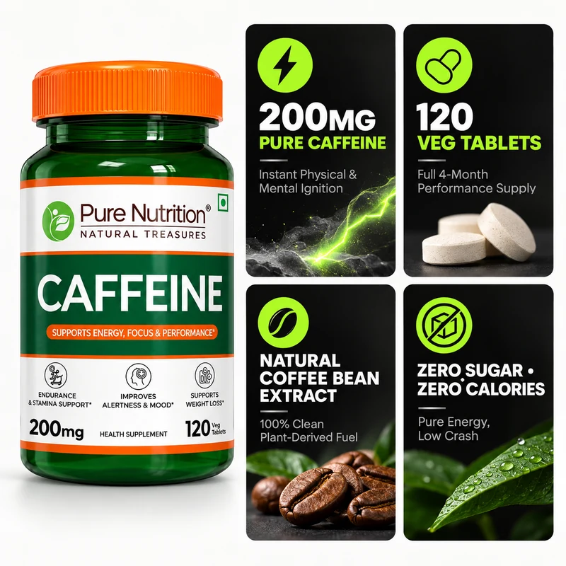 Slide 1: 200mg Pure Caffeine, 120 Veg Tablets, Natural Coffee Bean Extract, Zero Sugar