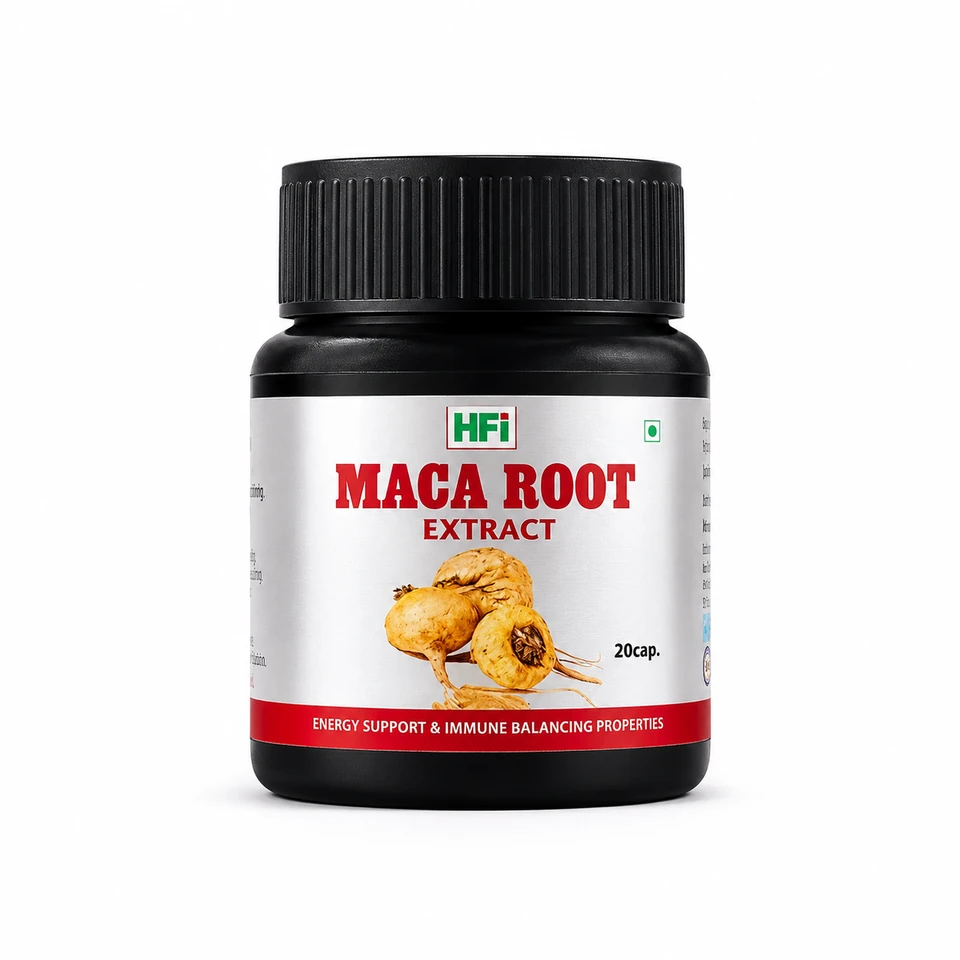 Maca Root Extract को वास्तविक बोतल।